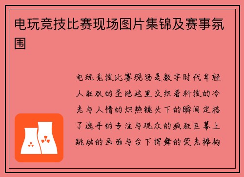 电玩竞技比赛现场图片集锦及赛事氛围